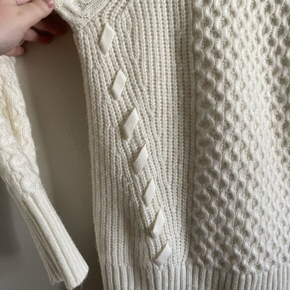 Express London Women XS Ivory Lace-Up Details Cable Knit Crew Neck Tunic Sweater - Picture 4 of 10